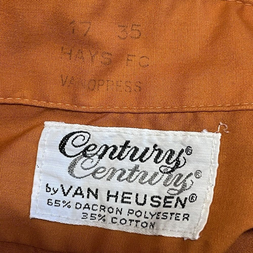 Vintage Van Heusen Century Mens 17x35 Shirt Fly Collar Wide Cuff Orange 60s-70s‎ - Picture 4 of 9